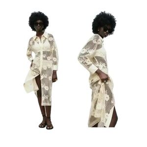 Zara Sheer Crochet Lace Netted Floral Cover-Up Dress